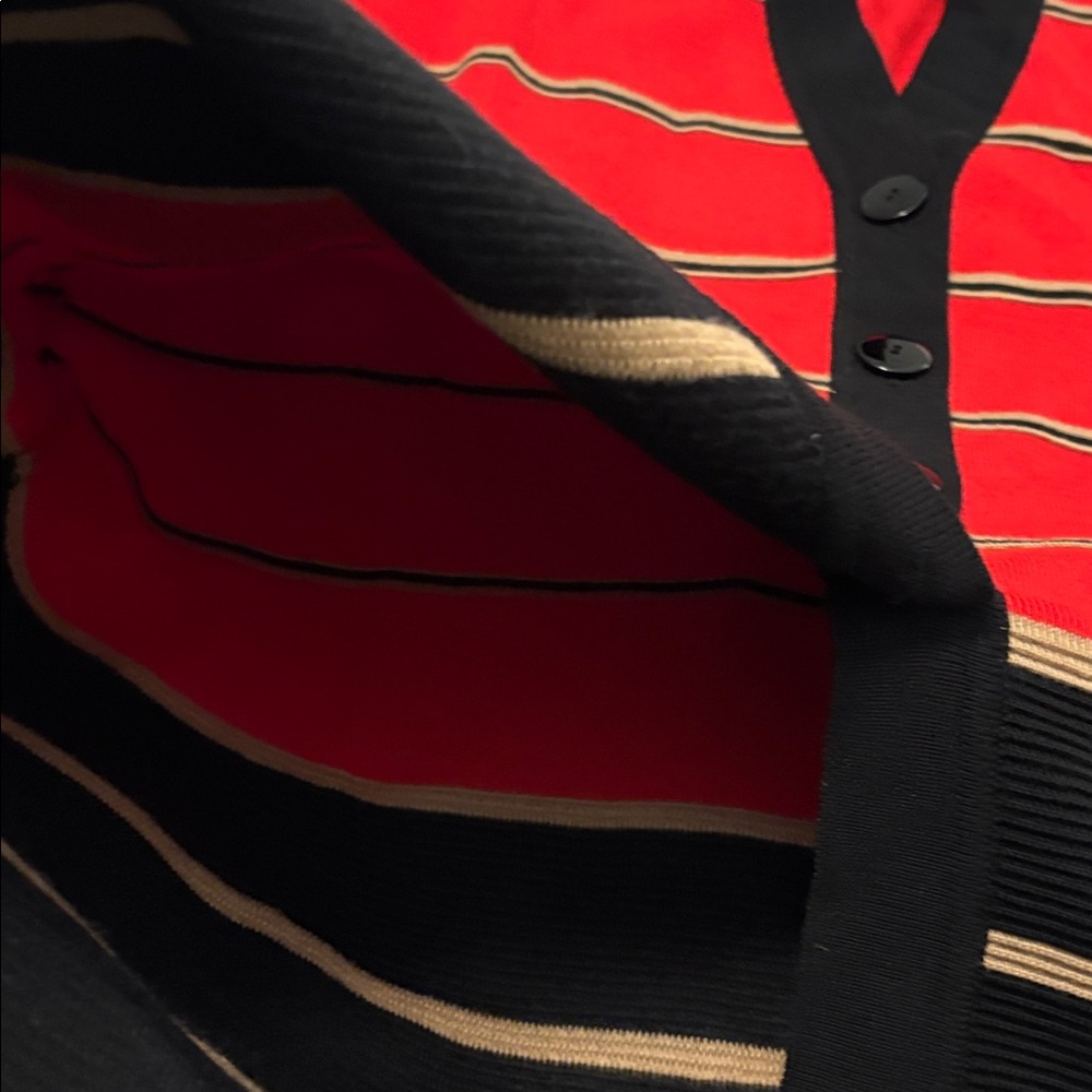 VTG Gispa red, black & gold striped button-up cardigan sweater SZ 14 Italy made - Picture 11 of 12